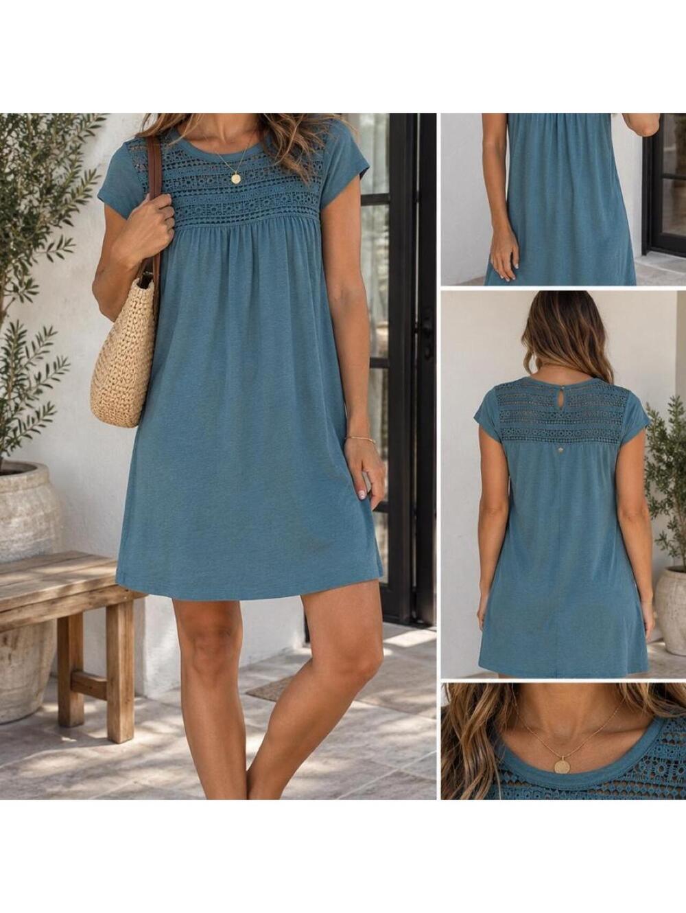 prAna Teal Blue Crochet Lace Babydoll Dress – Size Medium